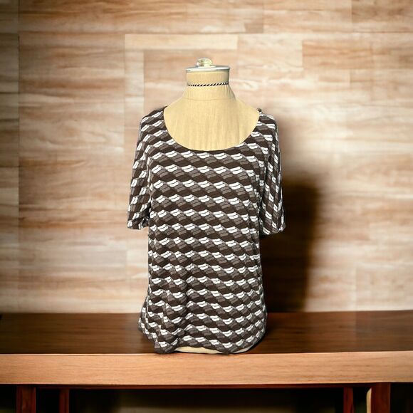 Chico's Brown White Short Sleeve Geometric Print Tee Chico's 1  Size Medium - Picture 1 of 4
